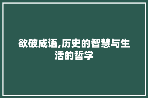 欲破成语,历史的智慧与生活的哲学