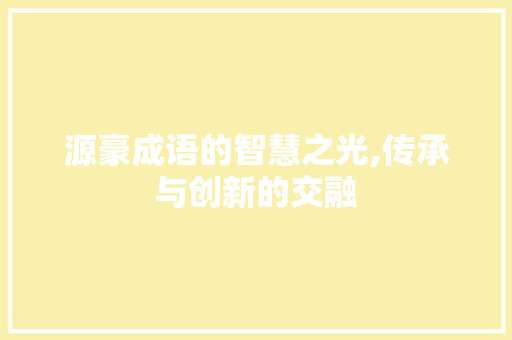 源豪成语的智慧之光,传承与创新的交融