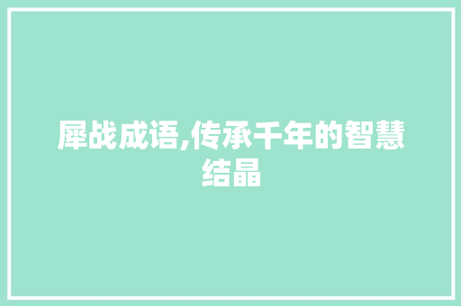 犀战成语,传承千年的智慧结晶