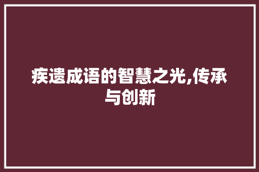 疾遗成语的智慧之光,传承与创新
