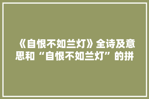 《自恨不如兰灯》全诗及意思和“自恨不如兰灯”的拼音注释