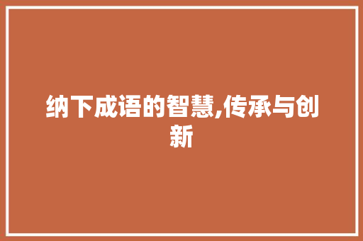 纳下成语的智慧,传承与创新