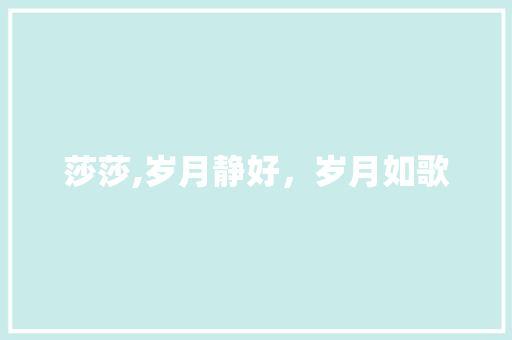 莎莎,岁月静好，岁月如歌