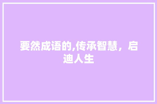 要然成语的,传承智慧，启迪人生
