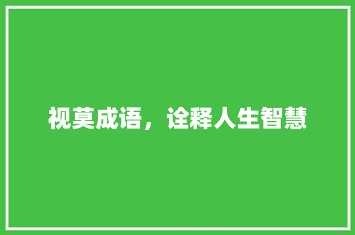 视莫成语，诠释人生智慧