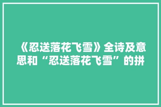 《忍送落花飞雪》全诗及意思和“忍送落花飞雪”的拼音注释 诗词鉴赏