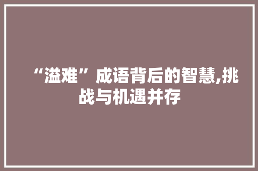 “溢难”成语背后的智慧,挑战与机遇并存