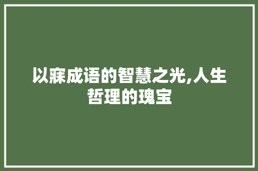 以寐成语的智慧之光,人生哲理的瑰宝