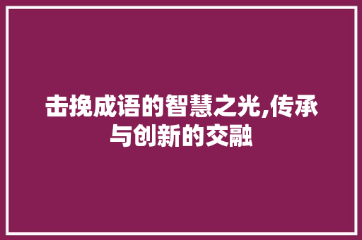 击挽成语的智慧之光,传承与创新的交融