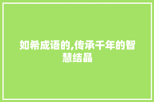 如希成语的,传承千年的智慧结晶