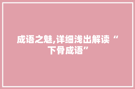 成语之魅,详细浅出解读“下骨成语”