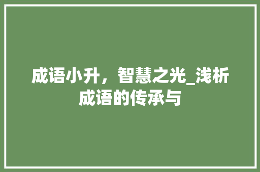 成语小升，智慧之光_浅析成语的传承与