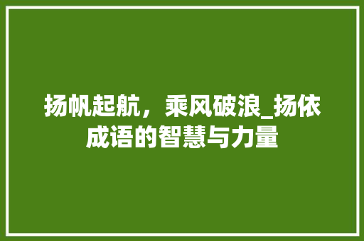 扬帆起航，乘风破浪_扬依成语的智慧与力量
