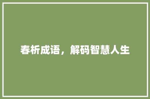 春析成语，解码智慧人生