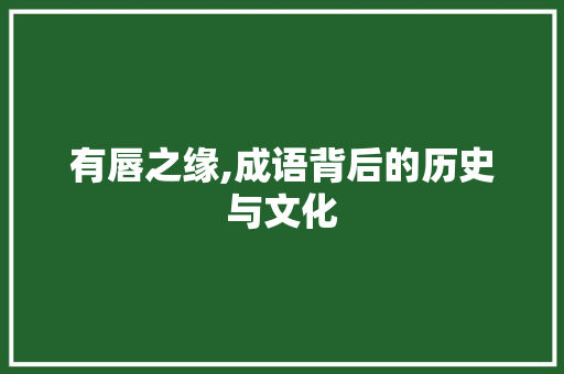 有唇之缘,成语背后的历史与文化