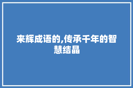 来辉成语的,传承千年的智慧结晶