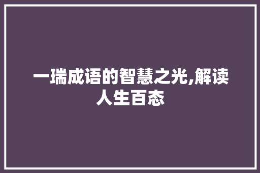 一瑞成语的智慧之光,解读人生百态 会议纪要