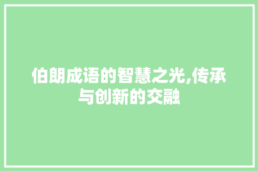 伯朗成语的智慧之光,传承与创新的交融
