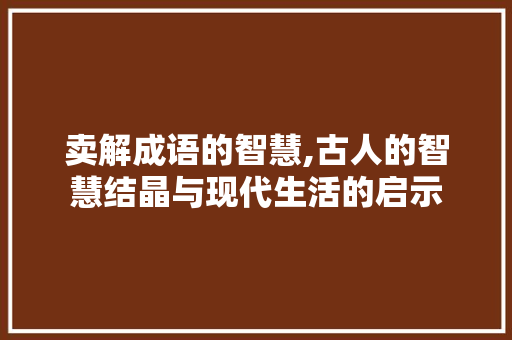 卖解成语的智慧,古人的智慧结晶与现代生活的启示 职场写作