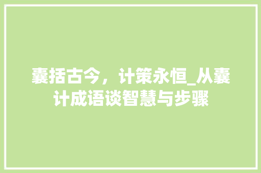 囊括古今，计策永恒_从囊计成语谈智慧与步骤