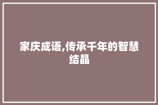 家庆成语,传承千年的智慧结晶
