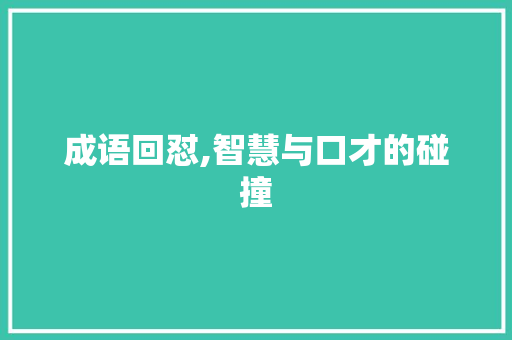 成语回怼,智慧与口才的碰撞