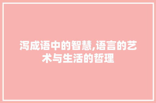 泻成语中的智慧,语言的艺术与生活的哲理