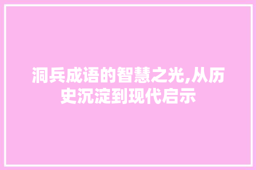 洞兵成语的智慧之光,从历史沉淀到现代启示