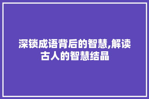 深锁成语背后的智慧,解读古人的智慧结晶 工作总结
