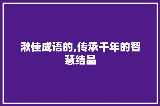 湫佳成语的,传承千年的智慧结晶