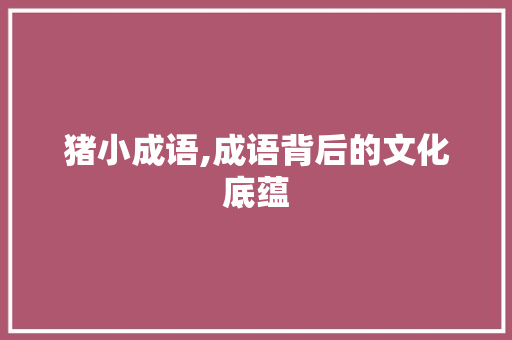 猪小成语,成语背后的文化底蕴