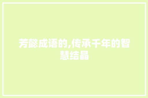 芳懿成语的,传承千年的智慧结晶 职场写作