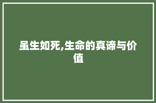 虽生如死,生命的真谛与价值 会议纪要