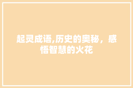 起灵成语,历史的奥秘，感悟智慧的火花