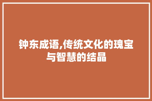 钟东成语,传统文化的瑰宝与智慧的结晶 社交媒体
