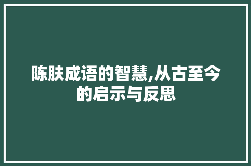 陈肤成语的智慧,从古至今的启示与反思 职场写作