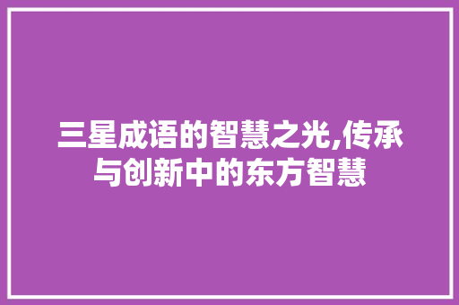 三星成语的智慧之光,传承与创新中的东方智慧