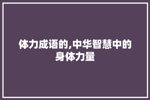 体力成语的,中华智慧中的身体力量 工作总结