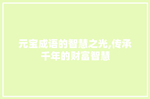 元宝成语的智慧之光,传承千年的财富智慧