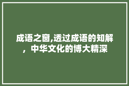 成语之窗,透过成语的知解，中华文化的博大精深 应用文