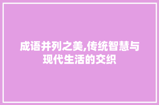 成语并列之美,传统智慧与现代生活的交织 诗词体裁