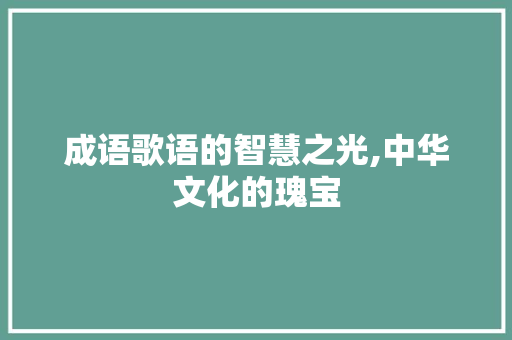 成语歌语的智慧之光,中华文化的瑰宝