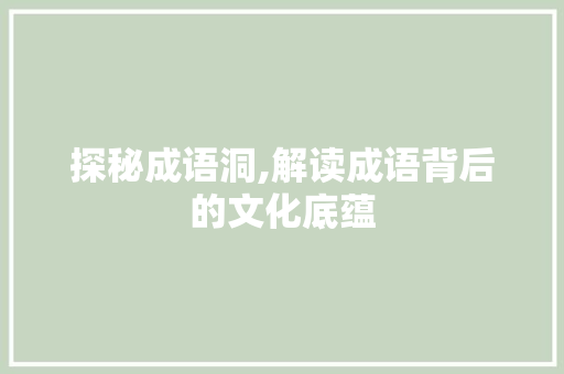 探秘成语洞,解读成语背后的文化底蕴