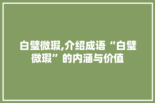 白璧微瑕,介绍成语“白璧微瑕”的内涵与价值