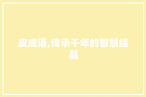 皮成语,传承千年的智慧结晶