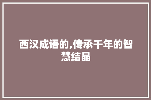 西汉成语的,传承千年的智慧结晶