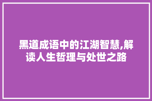 黑道成语中的江湖智慧,解读人生哲理与处世之路