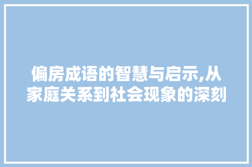 偏房成语的智慧与启示,从家庭关系到社会现象的深刻反思