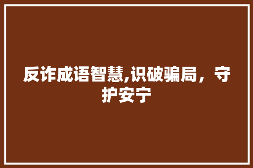 反诈成语智慧,识破骗局，守护安宁