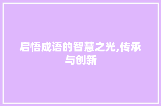 启悟成语的智慧之光,传承与创新